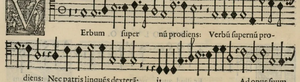 An illustration from Musica nova di Adriano Willaert all'illustrissimo et eccellentissimo signor il signor donno Alfonso d'Este prencipe di Ferrara. Quinta pars., 1559, leaf 63