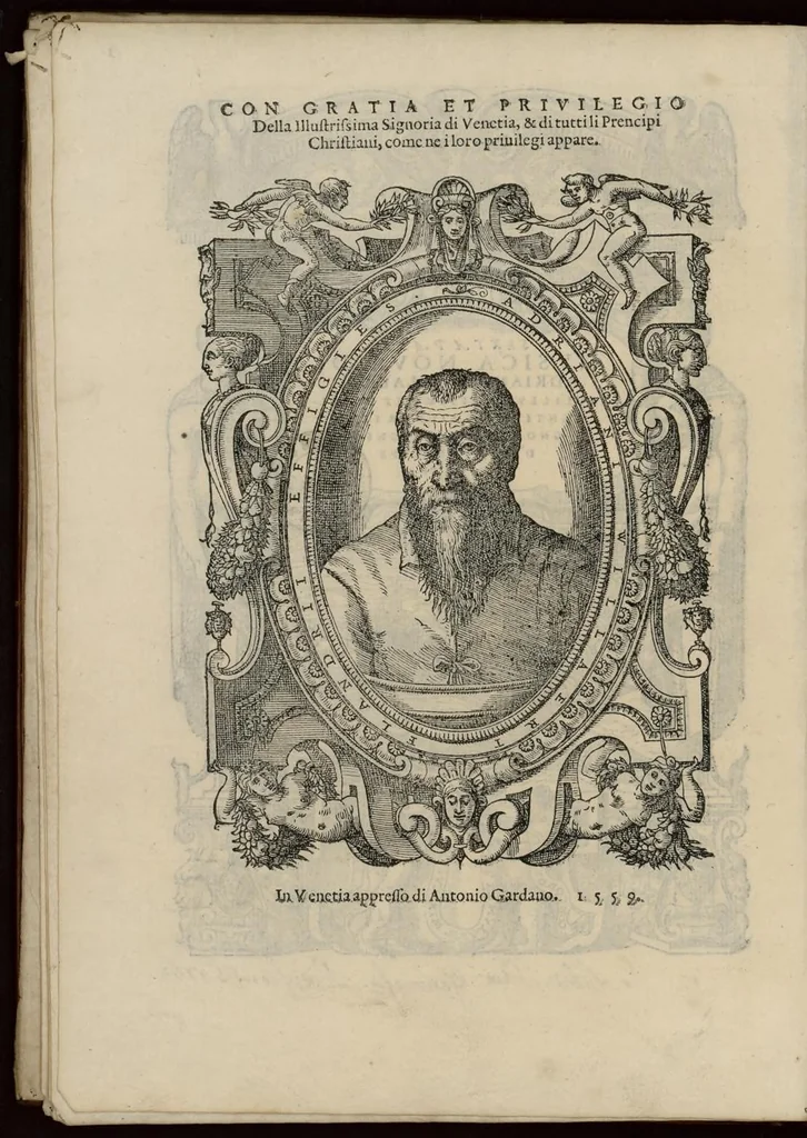 An illustration from Musica nova di Adriano Willaert all'illustrissimo et eccellentissimo signor il signor donno Alfonso d'Este prencipe di Ferrara. Sexta pars., 1559, leaf 11