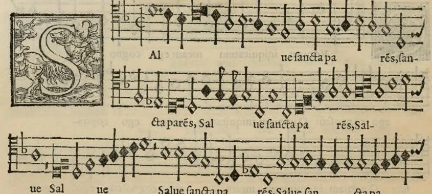 An illustration from Musica nova di Adriano Willaert all'illustrissimo et eccellentissimo signor il signor donno Alfonso d'Este prencipe di Ferrara. Sexta pars., 1559, leaf 21