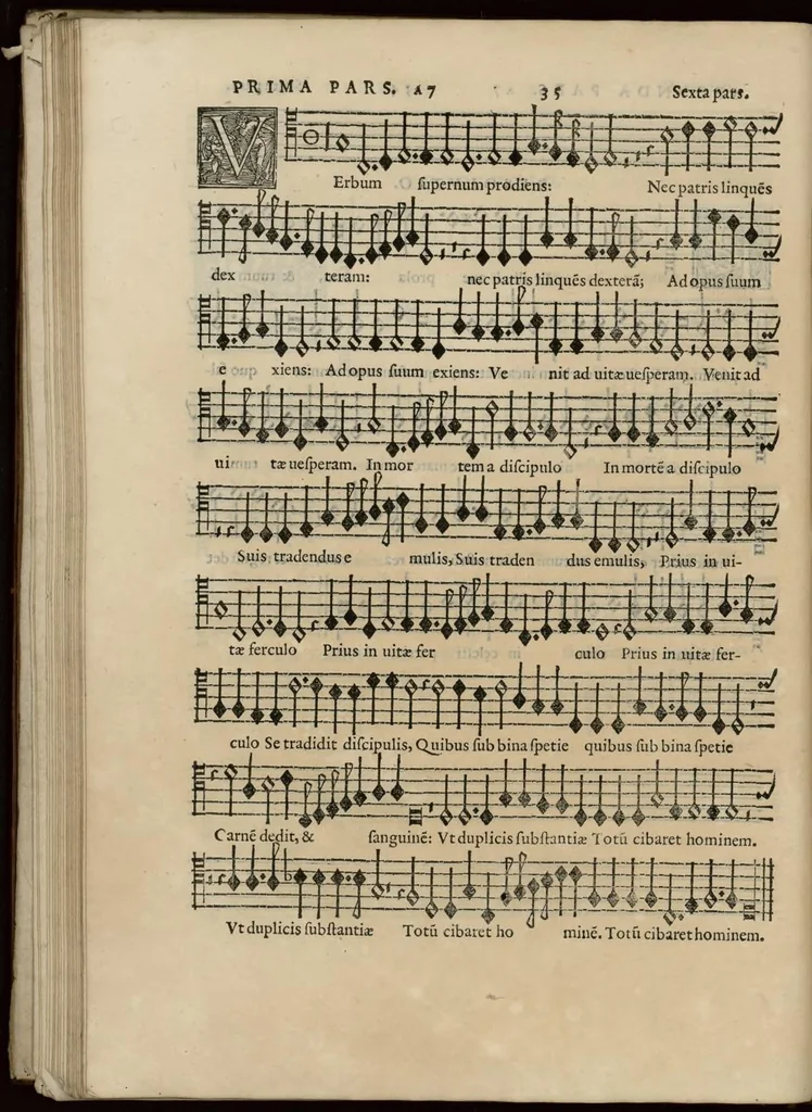 An illustration from Musica nova di Adriano Willaert all'illustrissimo et eccellentissimo signor il signor donno Alfonso d'Este prencipe di Ferrara. Sexta pars., 1559, leaf 47