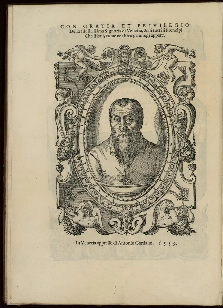 An illustration from Musica nova di Adriano Willaert all'illustrissimo et eccellentissimo signor il signor donno Alfonso d'Este prencipe di Ferrara. Septima pars., 1559, leaf 11