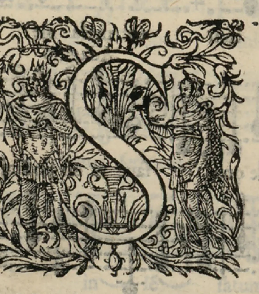 An illustration from Basso. Harmonia d'affetti devoti a due, tre, e quatro voci consagrata all'altezza serenissima del signor prencipe Alessandro Farnesi di Parma, da Giovanni Legrenzi, primo organista di S. Maria Maggiore di Bergamo et accademico eccitato. Libro primo, opera terza., 1655, leaf 8