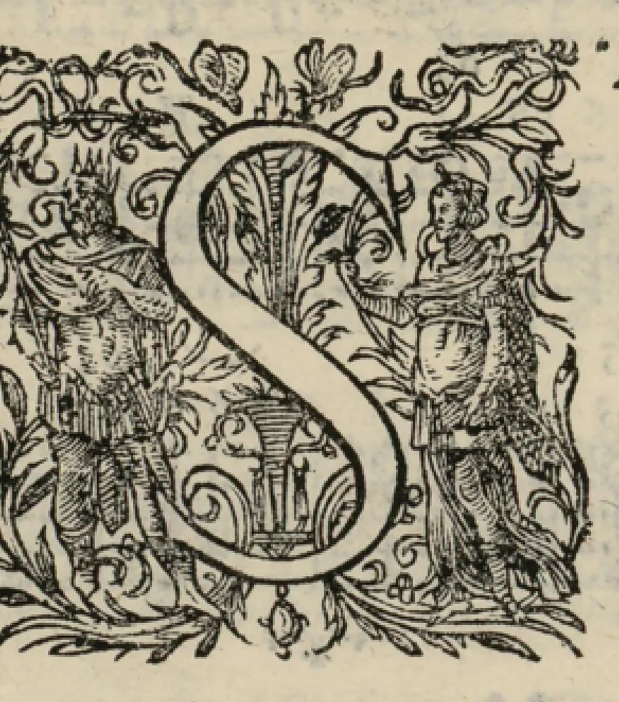 An illustration from Basso continuo. Harmonia d'affetti devoti a due, tre, e quatro voci consagrata all'altezza serenissima del signor prencipe Alessandro Farnesi di Parma, da Giovanni Legrenzi, primo organista di S. Maria Maggiore di Bergamo et accademico eccitato. Libro primo, opera terza., 1655, leaf 8