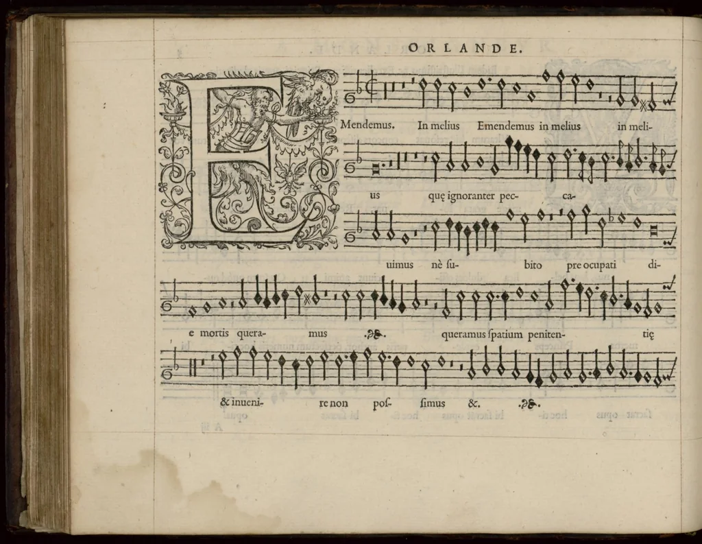 An illustration from Superius. Moduli quinis vocibus nunquam hactenus editi monachii Boioariae compositi, Orlando Lasso auctore., 1571, leaf 15
