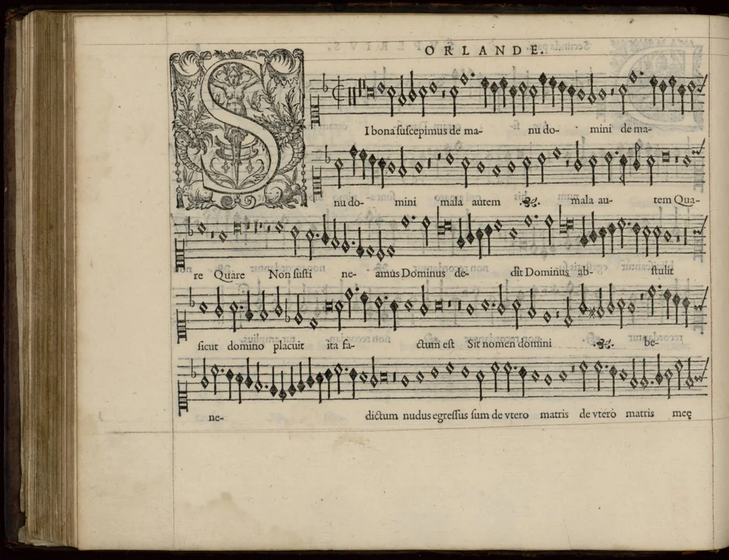 An illustration from Superius. Moduli quinis vocibus nunquam hactenus editi monachii Boioariae compositi, Orlando Lasso auctore., 1571, leaf 25