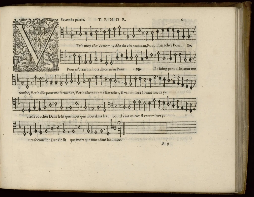 An illustration from Tenor. Livre de chansons a cinc parties : avec deux dialogues : a huit. D'Orlande de Lassus., 1581, leaf 18
