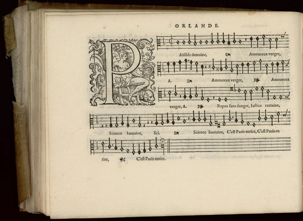 An illustration from Tenor. Livre de chansons a cinc parties : avec deux dialogues : a huit. D'Orlande de Lassus., 1581, leaf 29