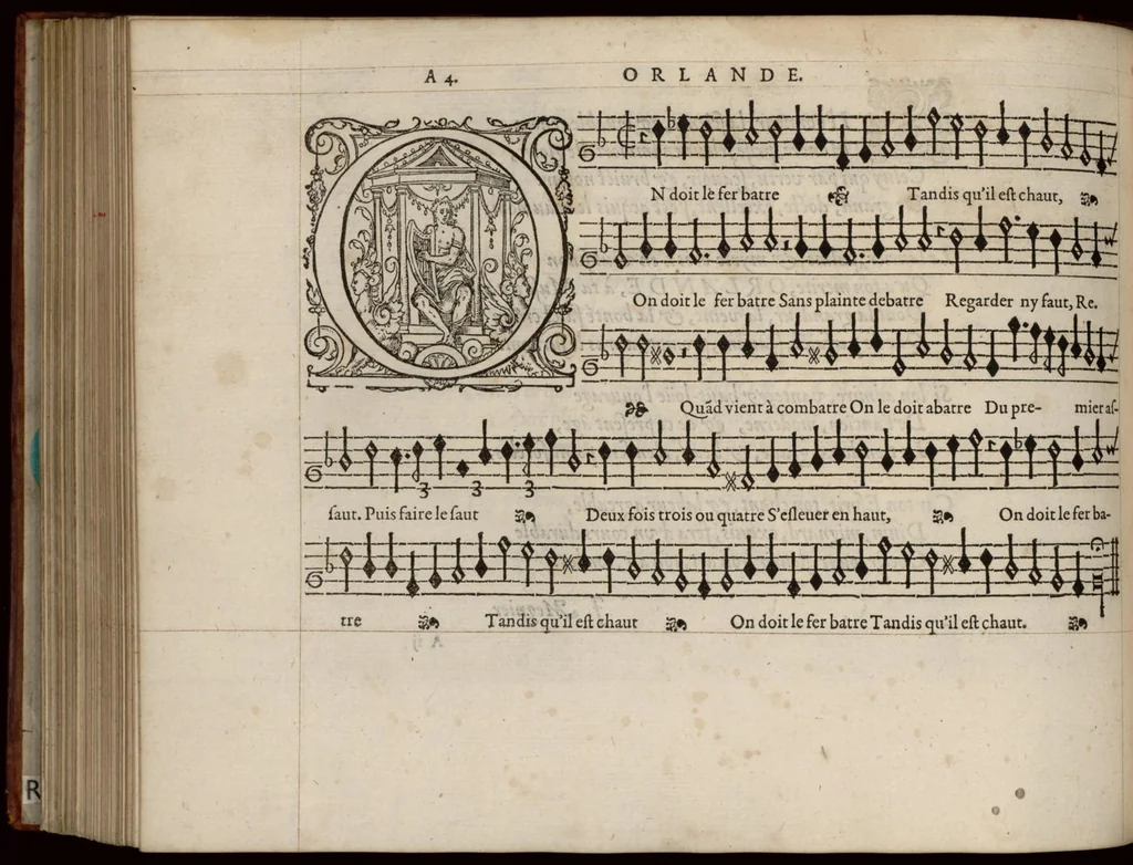An illustration from Superius. Continuation du mellange d'Orlande de Lassus. A 3. 4. 5. 6. & dix parties., 1584, leaf 11