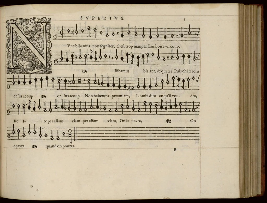 An illustration from Superius. Continuation du mellange d'Orlande de Lassus. A 3. 4. 5. 6. & dix parties., 1584, leaf 16