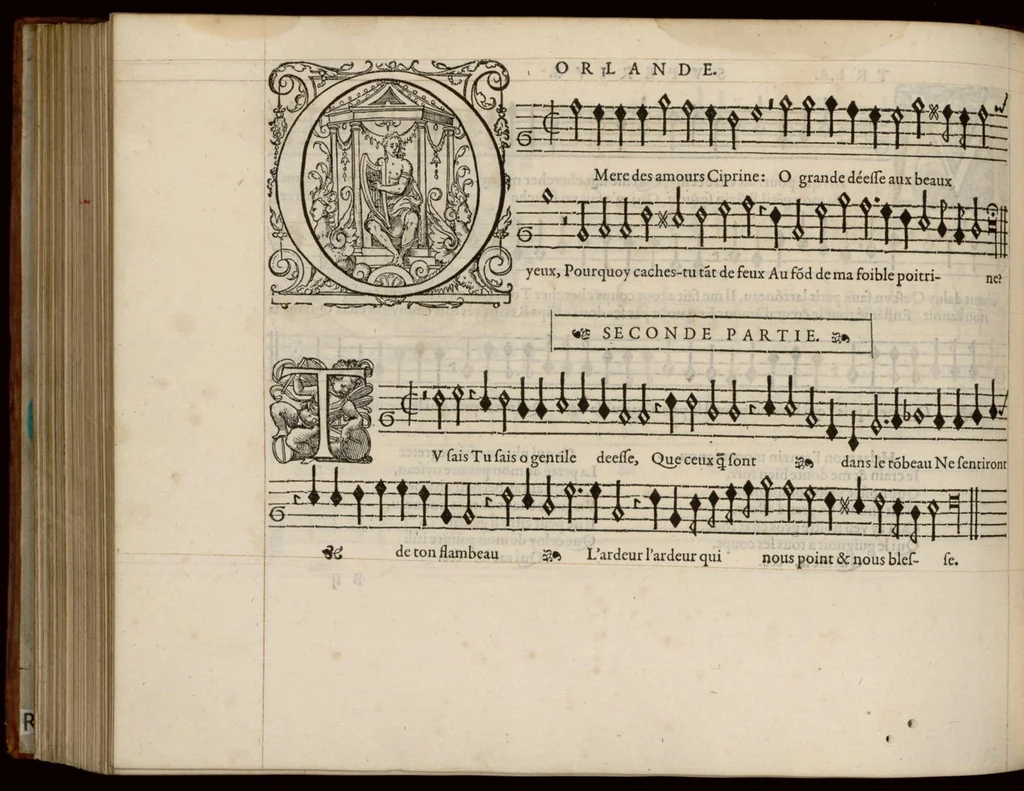 An illustration from Superius. Continuation du mellange d'Orlande de Lassus. A 3. 4. 5. 6. & dix parties., 1584, leaf 19