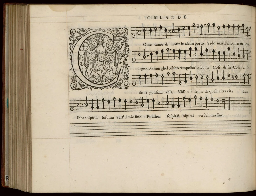 An illustration from Superius. Continuation du mellange d'Orlande de Lassus. A 3. 4. 5. 6. & dix parties., 1584, leaf 31