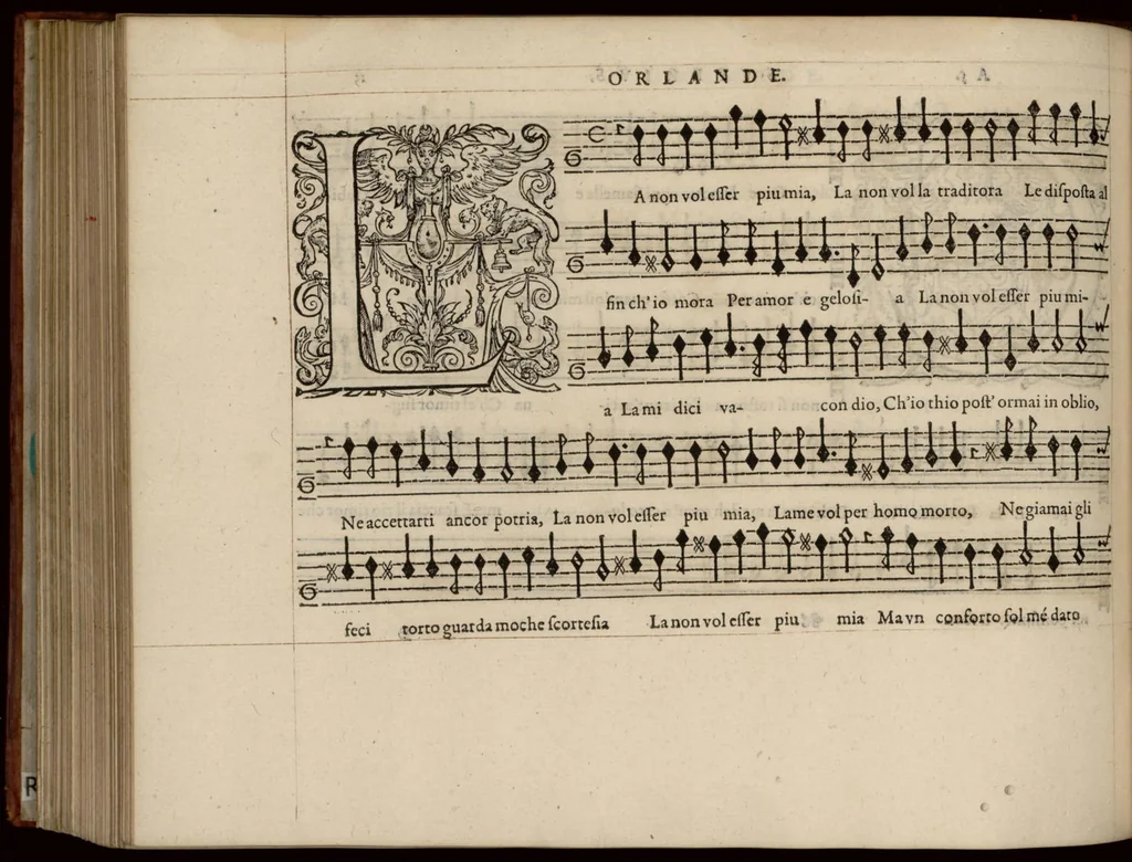 An illustration from Superius. Continuation du mellange d'Orlande de Lassus. A 3. 4. 5. 6. & dix parties., 1584, leaf 33