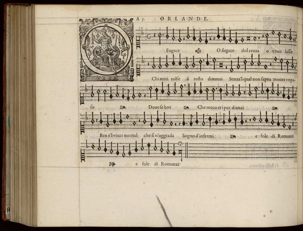An illustration from Superius. Continuation du mellange d'Orlande de Lassus. A 3. 4. 5. 6. & dix parties., 1584, leaf 43