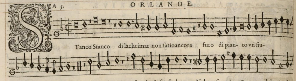 An illustration from Superius. Continuation du mellange d'Orlande de Lassus. A 3. 4. 5. 6. & dix parties., 1584, leaf 47