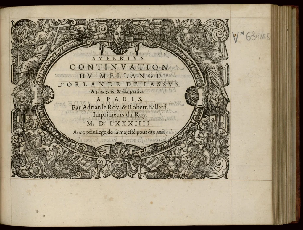 An illustration from Superius. Continuation du mellange d'Orlande de Lassus. A 3. 4. 5. 6. & dix parties., 1584, leaf 8