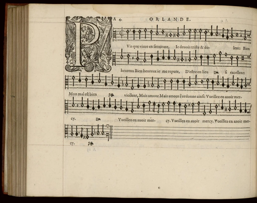 An illustration from Contra. Continuation du mellange d'Orlande de Lassus. A 3. 4. 5. 6. & dix parties., 1584, leaf 13