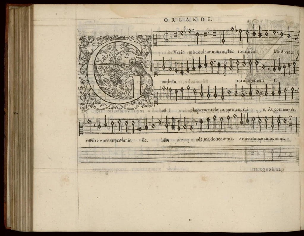 An illustration from Contra. Continuation du mellange d'Orlande de Lassus. A 3. 4. 5. 6. & dix parties., 1584, leaf 17