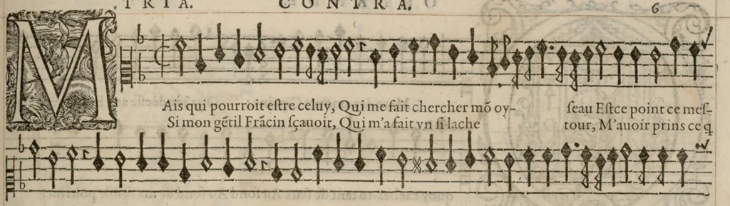 An illustration from Contra. Continuation du mellange d'Orlande de Lassus. A 3. 4. 5. 6. & dix parties., 1584, leaf 18