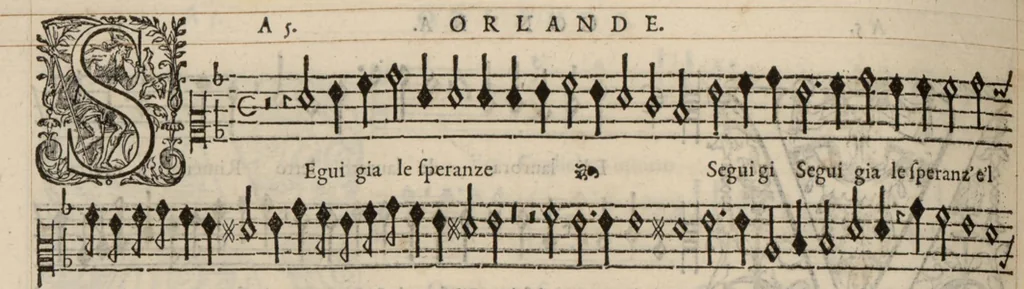 An illustration from Contra. Continuation du mellange d'Orlande de Lassus. A 3. 4. 5. 6. & dix parties., 1584, leaf 37