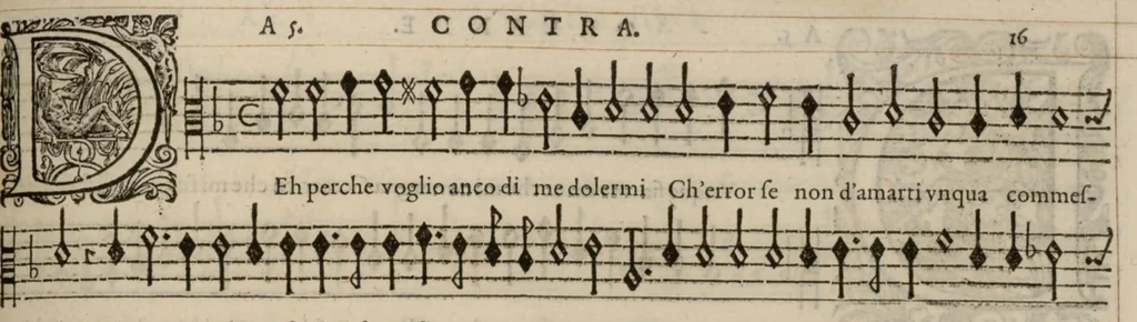 An illustration from Contra. Continuation du mellange d'Orlande de Lassus. A 3. 4. 5. 6. & dix parties., 1584, leaf 38