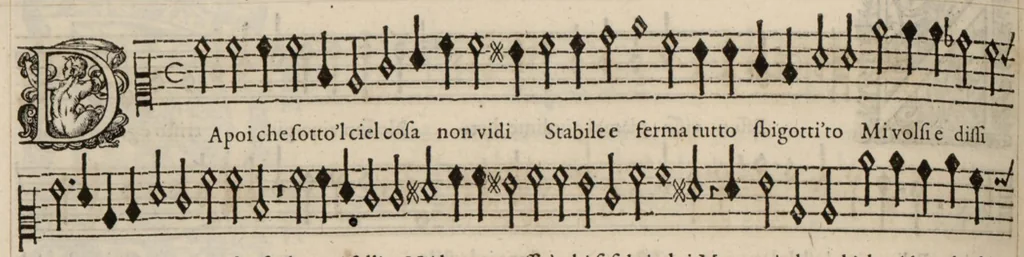 An illustration from Contra. Continuation du mellange d'Orlande de Lassus. A 3. 4. 5. 6. & dix parties., 1584, leaf 41
