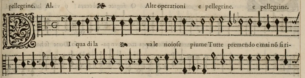 An illustration from Contra. Continuation du mellange d'Orlande de Lassus. A 3. 4. 5. 6. & dix parties., 1584, leaf 42