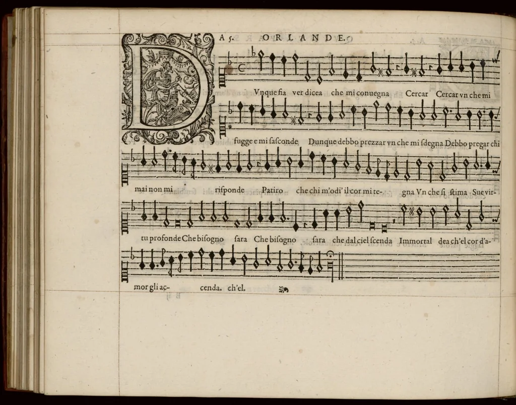 An illustration from Quinta pars. Continuation du mellange d'Orlande de Lassus. A 3. 4. 5. 6. & dix parties., 1584, leaf 19