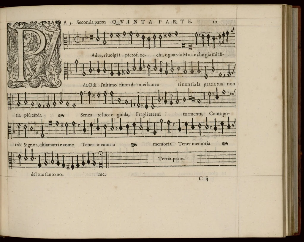 An illustration from Quinta pars. Continuation du mellange d'Orlande de Lassus. A 3. 4. 5. 6. & dix parties., 1584, leaf 26