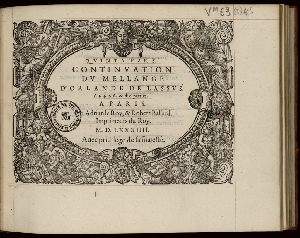 An illustration from Quinta pars. Continuation du mellange d'Orlande de Lassus. A 3. 4. 5. 6. & dix parties., 1584, leaf 8
