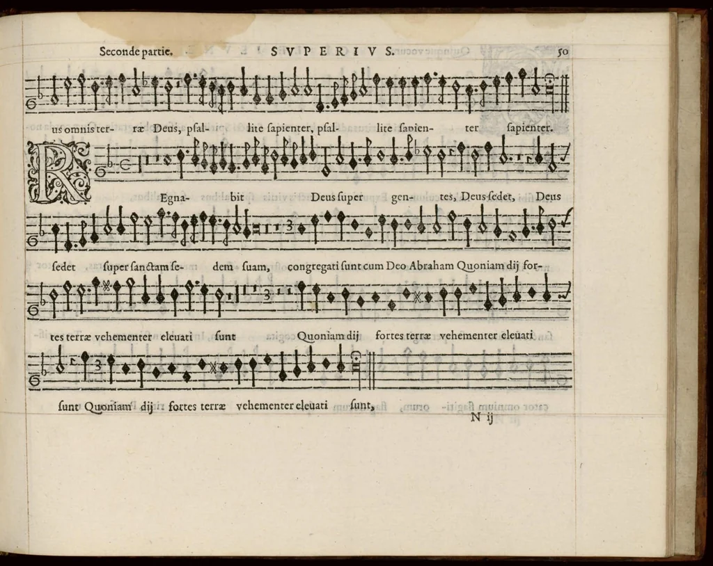 An illustration from Meslanges de la musique de Clau. Le Jeune a 4. 5. 6. 8. & 10. parties. Superius., 1587, leaf 106