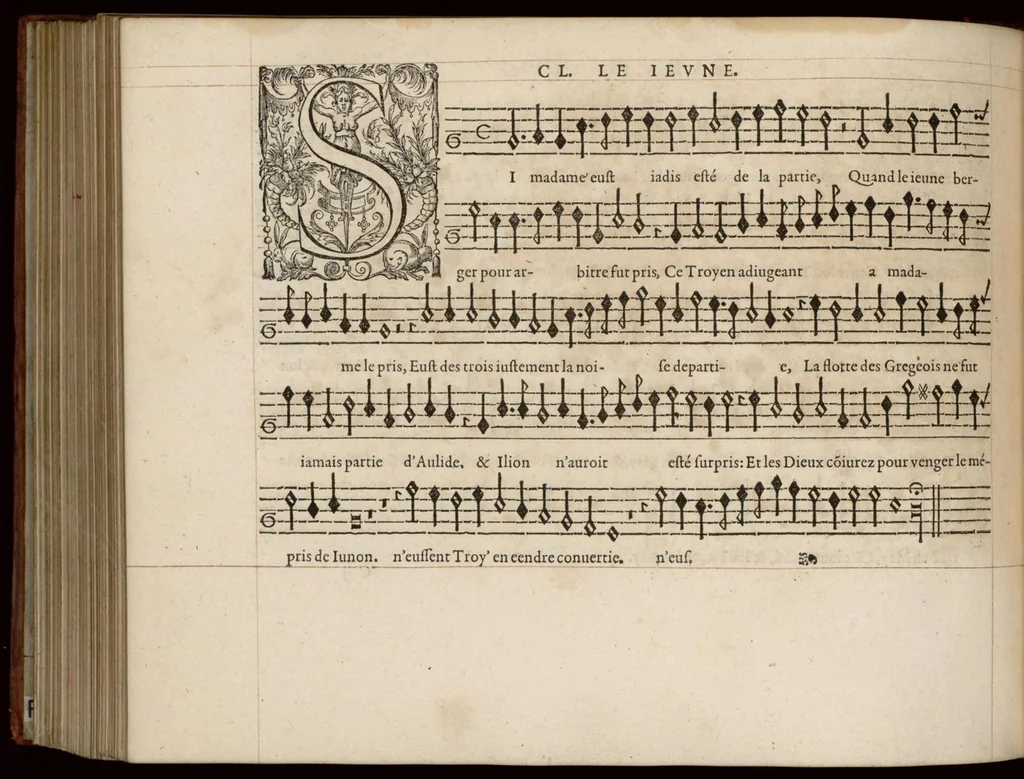 An illustration from Meslanges de la musique de Clau. Le Jeune a 4. 5. 6. 8. & 10. parties. Superius., 1587, leaf 27
