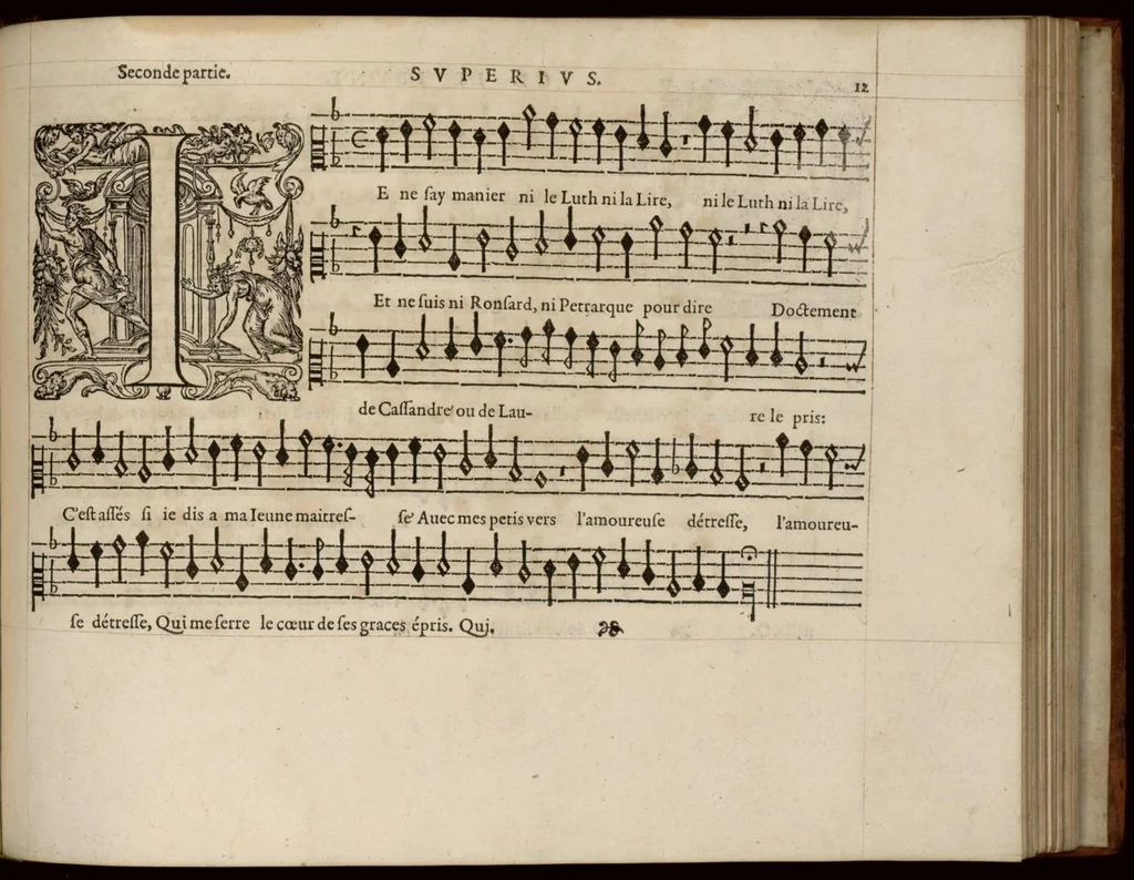 An illustration from Meslanges de la musique de Clau. Le Jeune a 4. 5. 6. 8. & 10. parties. Superius., 1587, leaf 30