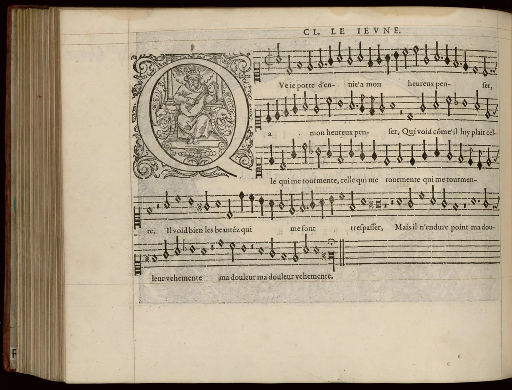 An illustration from Meslanges de la musique de Clau. Le Jeune a 4. 5. 6. 8. & 10. parties. Superius., 1587, leaf 9