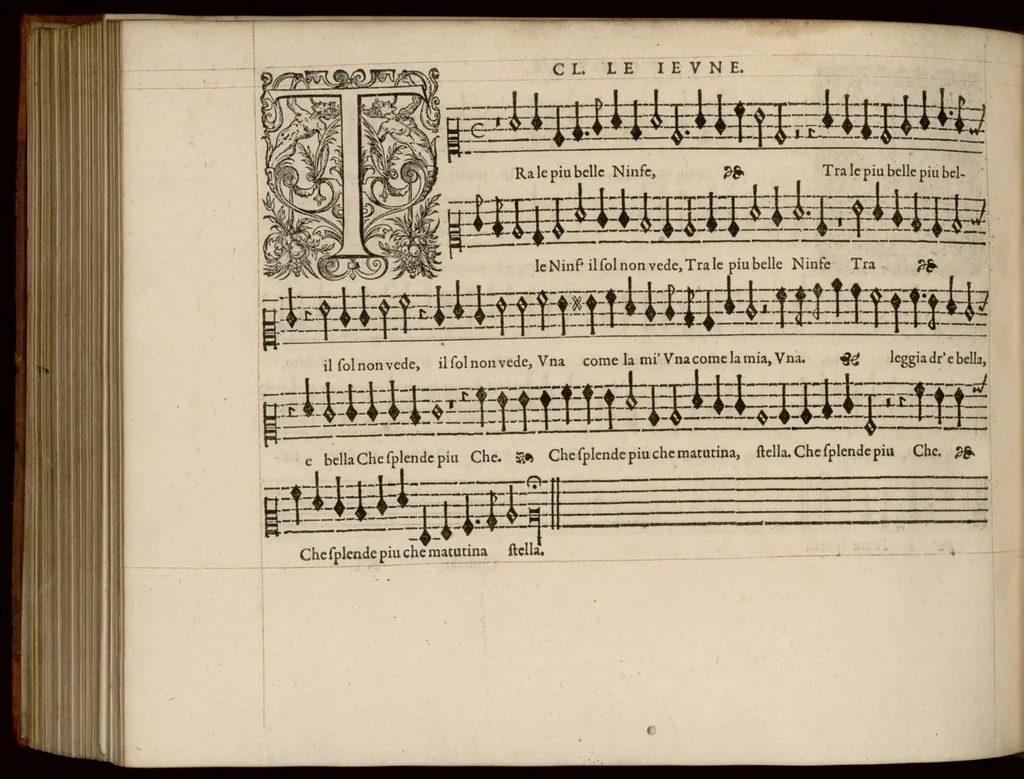An illustration from Meslanges de la musique de Clau. Le Jeune a 4. 5. 6. 8. & 10. parties. Contra., 1587, leaf 81