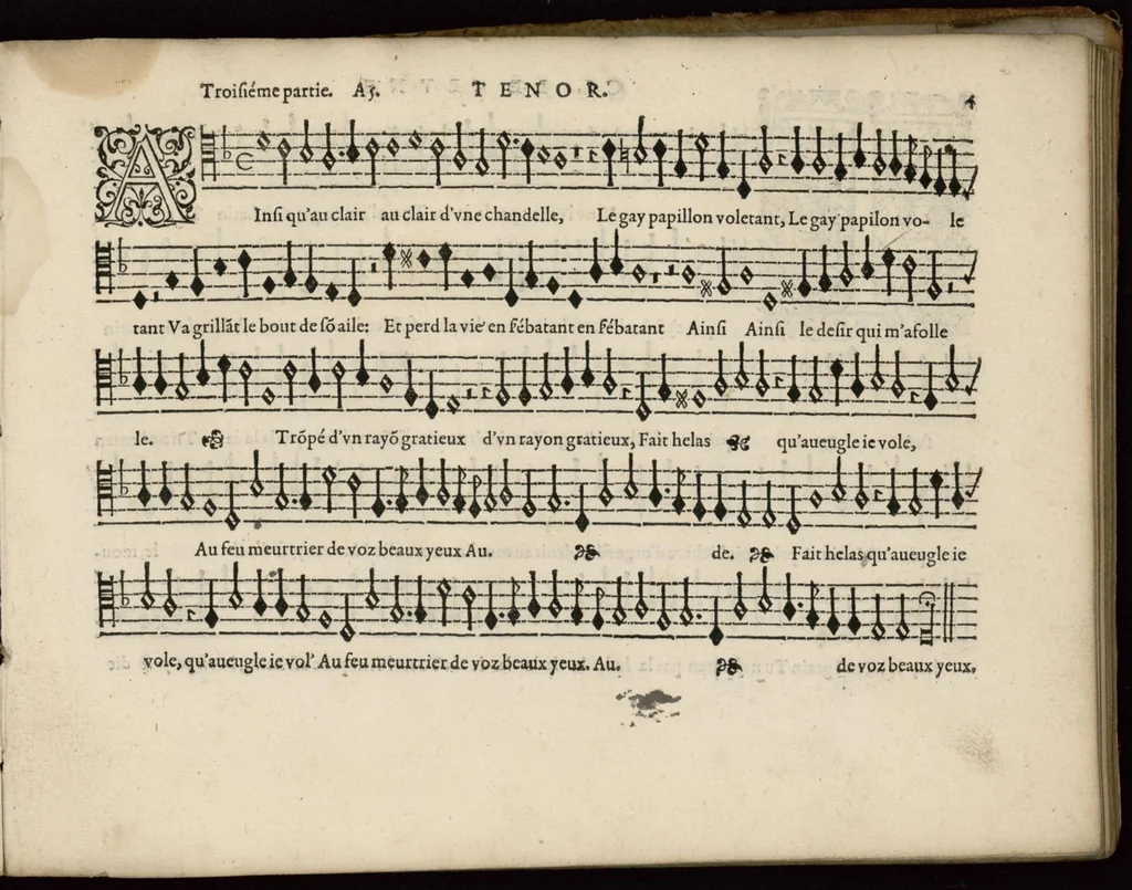 An illustration from Meslanges de la musique de Clau. Le Jeune a 4. 5. 6. 8. & 10. parties. Tenor, 1587, leaf 10