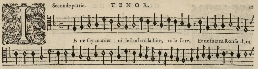 An illustration from Meslanges de la musique de Clau. Le Jeune a 4. 5. 6. 8. & 10. parties. Tenor, 1587, leaf 26
