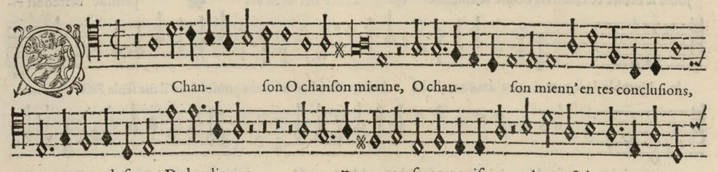 An illustration from Meslanges de la musique de Clau. Le Jeune a 4. 5. 6. 8. & 10. parties. Tenor, 1587, leaf 51