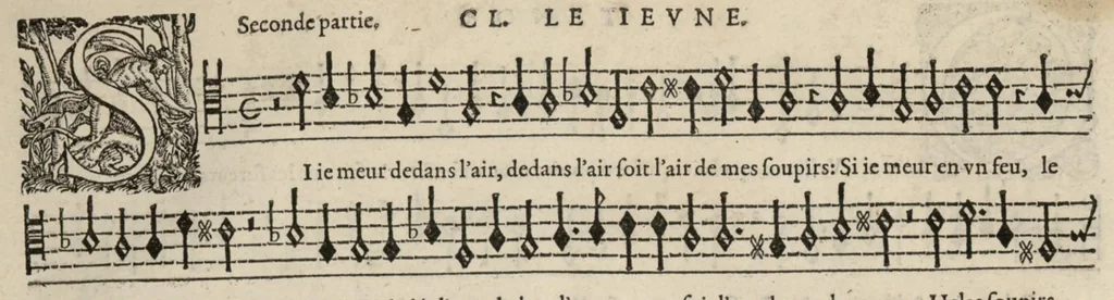 An illustration from Meslanges de la musique de Clau. Le Jeune a 4. 5. 6. 8. & 10. parties. Tenor, 1587, leaf 7