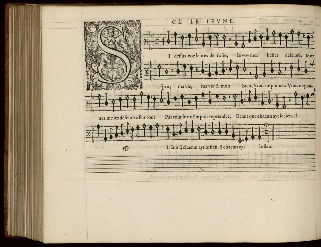 An illustration from Meslanges de la musique de Clau. Le Jeune a 4. 5. 6. 8. & 10. parties. Bassus., 1587, leaf 23