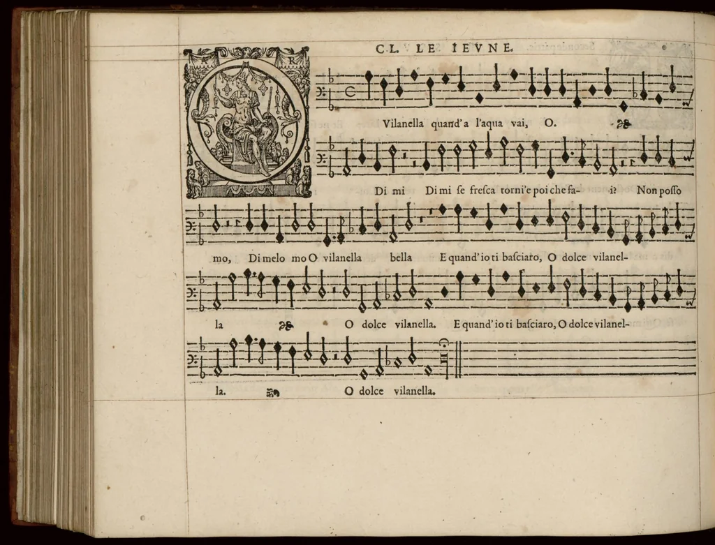 An illustration from Meslanges de la musique de Clau. Le Jeune a 4. 5. 6. 8. & 10. parties. Bassus., 1587, leaf 31