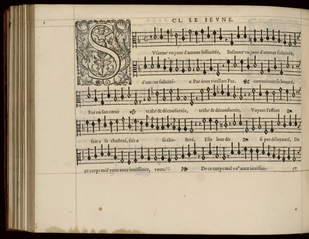 An illustration from Meslanges de la musique de Clau. Le Jeune a 4. 5. 6. 8. & 10. parties. Quinta pars., 1587, leaf 25