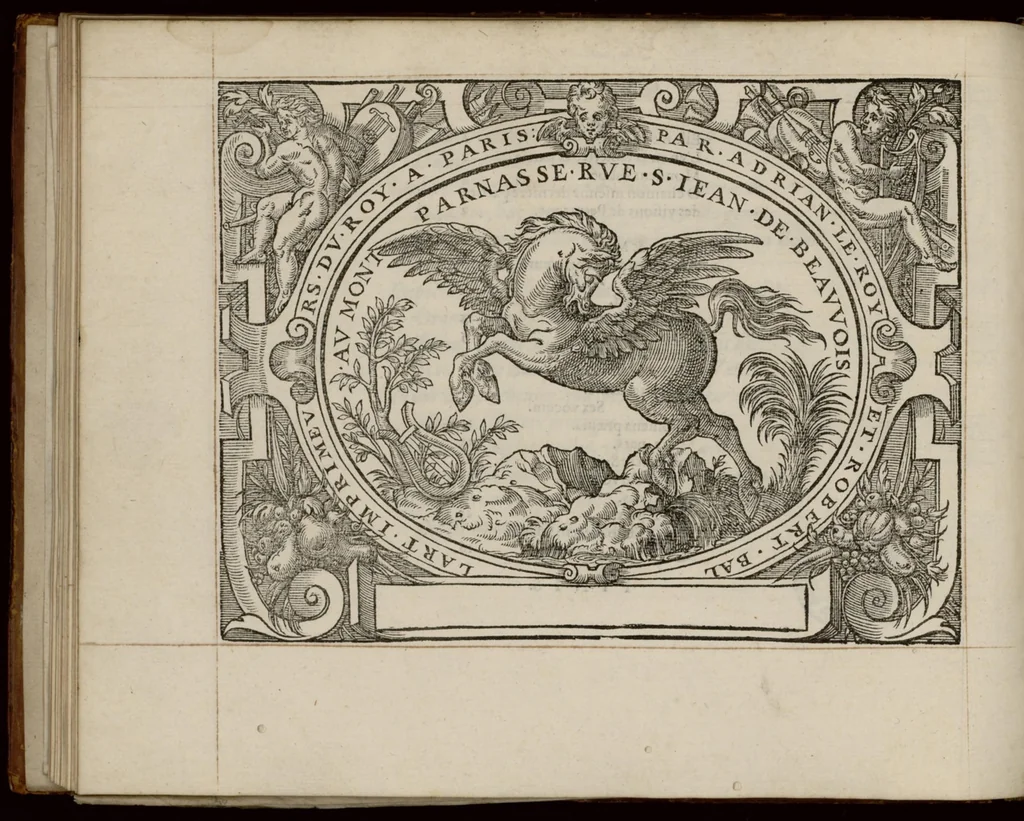 An illustration from Meslanges de la musique de Clau. Le Jeune a 4. 5. 6. 8. & 10. parties. Sexta pars., 1587, leaf 45