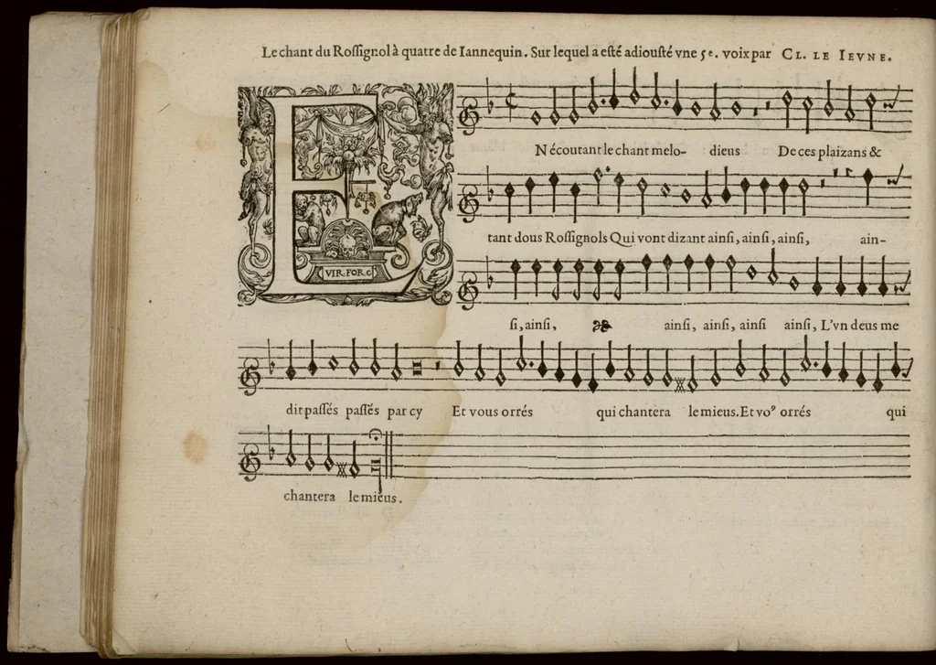 An illustration from Dessus. Le printemps de Claud. Le Jeune, natif de Valentienne, compositeur de la musique de la chambre du Roy. A deux. 3. 4. 5. 6 et 8 parties., 1603, leaf 35