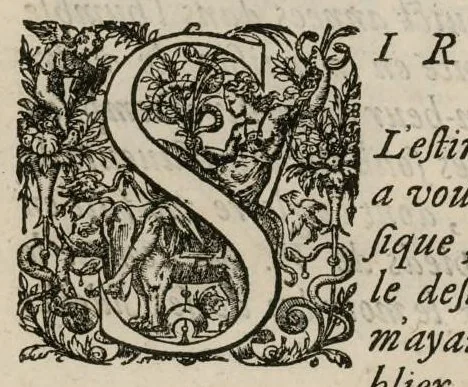 An illustration from Aeternae Henrici magni, gallorum, navarrorumque Regis potentissimi, ac Clementissimi memoriae. Et Ludovici justi : eius filii. Gallorum, navarrorumque Regis christianissimi, atque inuictissimi. Nicolaus Formé, regiae musicae praefectus. Missam hanc duobus choris ac quatuor voc. compositam, vovet et consecrat. Primus chorus. Superius., 1638, leaf 8