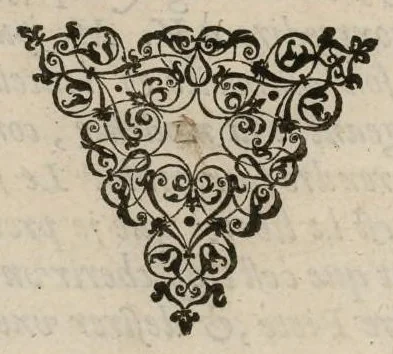 An illustration from Aeternae Henrici magni, gallorum, navarrorumque Regis potentissimi, ac Clementissimi memoriae. Et Ludovici justi : eius filii. Gallorum, navarrorumque Regis christianissimi, atque inuictissimi. Nicolaus Formé, regiae musicae praefectus. Missam hanc duobus choris ac quatuor voc. compositam, vovet et consecrat. Primus chorus. Contra., 1638, leaf 9