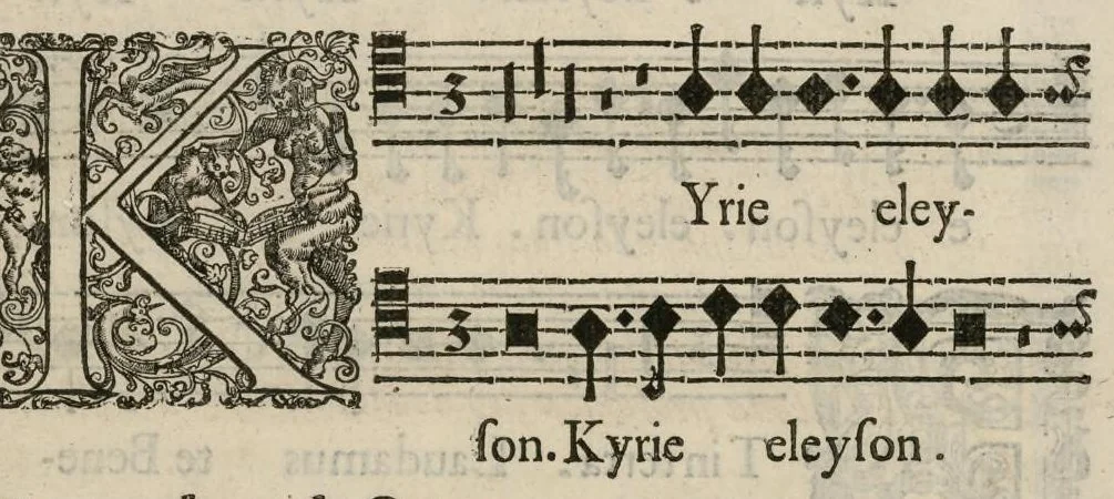 An illustration from Aeternae Henrici magni, gallorum, navarrorumque Regis potentissimi, ac Clementissimi memoriae. Et Ludovici justi : eius filii. Gallorum, navarrorumque Regis christianissimi, atque inuictissimi. Nicolaus Formé, regiae musicae praefectus. Missam hanc duobus choris ac quatuor voc. compositam, vovet et consecrat. Secundus chorus. Tenor., 1638, leaf 10