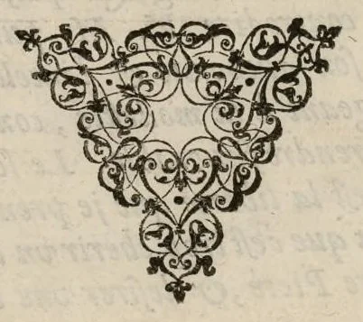 An illustration from Aeternae Henrici magni, gallorum, navarrorumque Regis potentissimi, ac Clementissimi memoriae. Et Ludovici justi : eius filii. Gallorum, navarrorumque Regis christianissimi, atque inuictissimi. Nicolaus Formé, regiae musicae praefectus. Missam hanc duobus choris ac quatuor voc. compositam, vovet et consecrat. Secundus chorus. Bassus., 1638, leaf 9