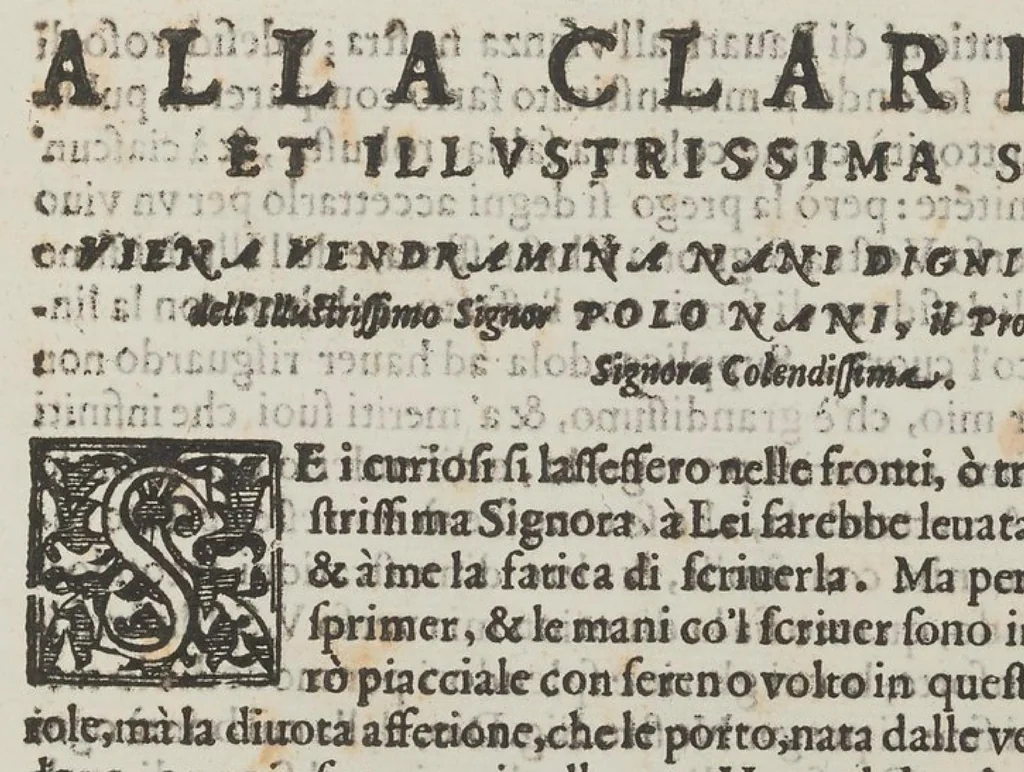 An illustration from Corona delle nobili et virtuose donne, libro primo-quarto..., 1596, leaf 60