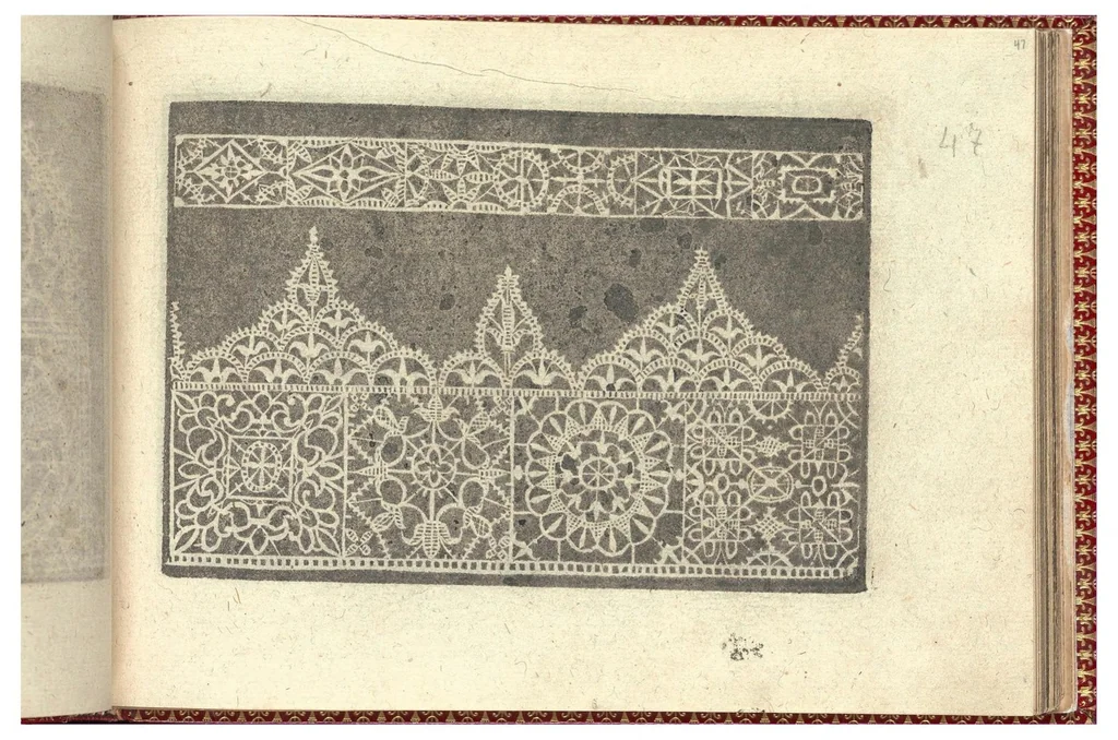 An illustration from Corona delle nobili, et virtuose donne. Libro Secondo: nel quale si dimostra in varij dissegni molte tutti le forti di mostre di punti tagliati, punti in aria, punti à reticello,d’ogni altra forte, cosi per freggi, come per merlirosette, che con paco l’si vsano hoggidi per tutta l'Europa., 1601, leaf 18