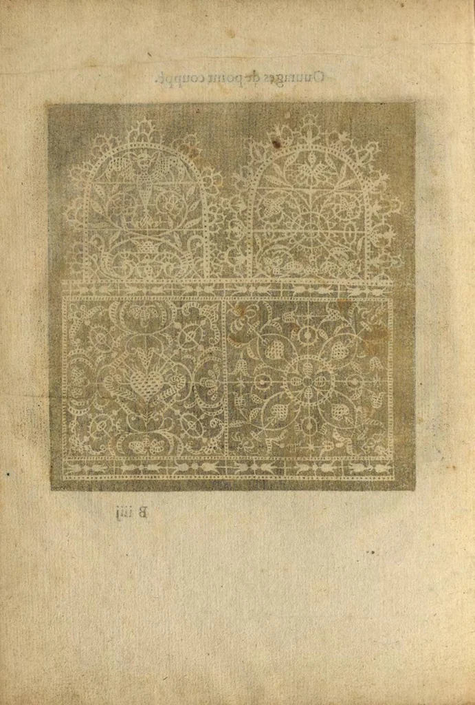 An illustration from Les singuliers et nouveaux pourtraicts, pour toutes sortes d'ouvrages de lingerie, 1603, leaf 13